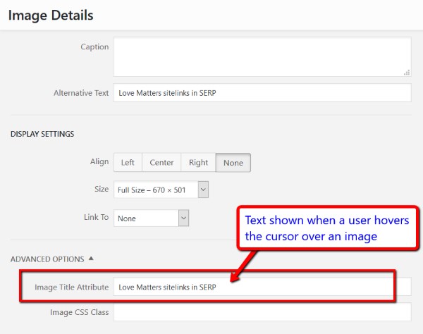 Wordpress image title attribute