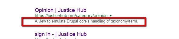 Justicehub search snippet
